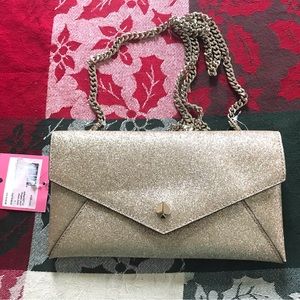 KATE SPADE pale gold chain clutch NWT